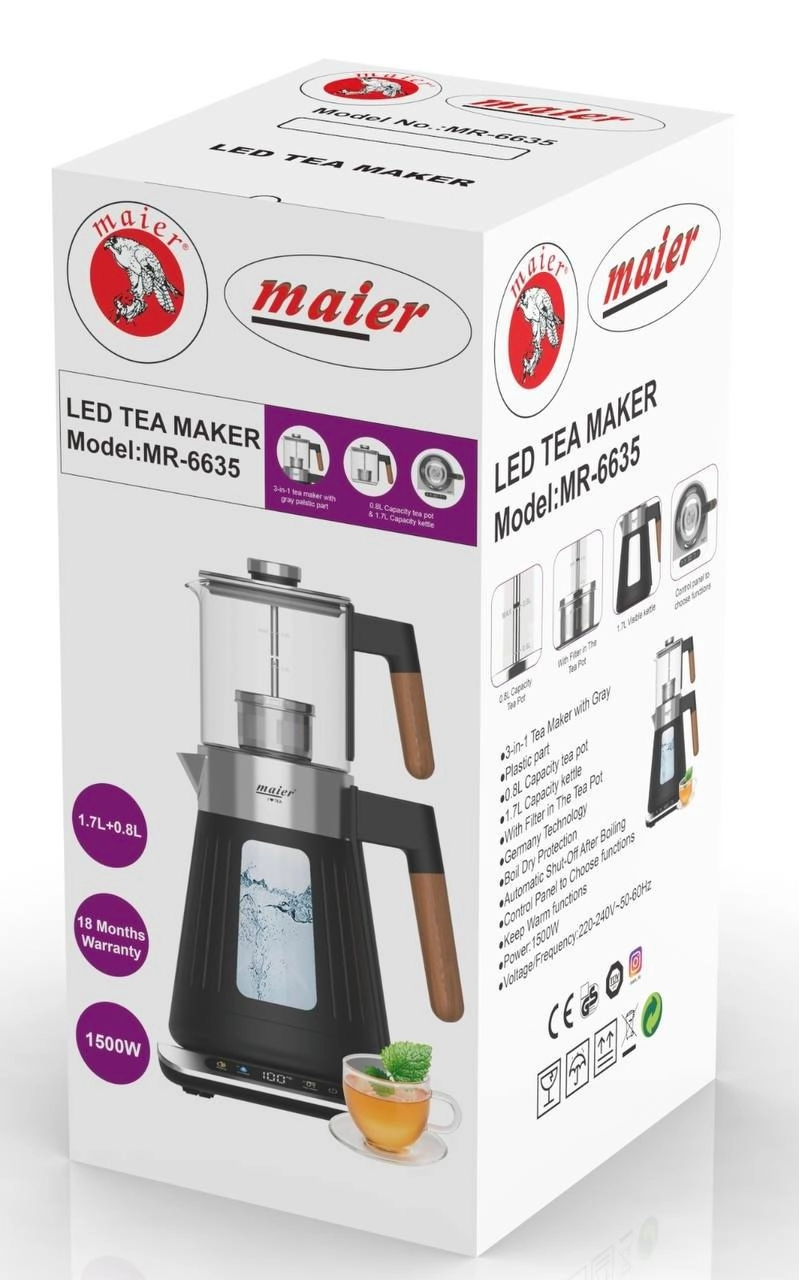 چای ساز و دمنوش ساز رویهمی دیجیتال صحفه لمسی تمام حرفهای مایر آلمان مدل 6635