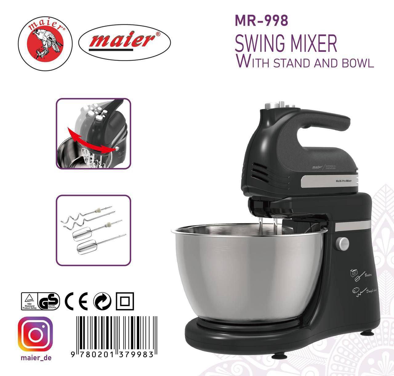 همزن با کاسه گردان تمام حرفه‌ای مایر آلمان مدل MR-998